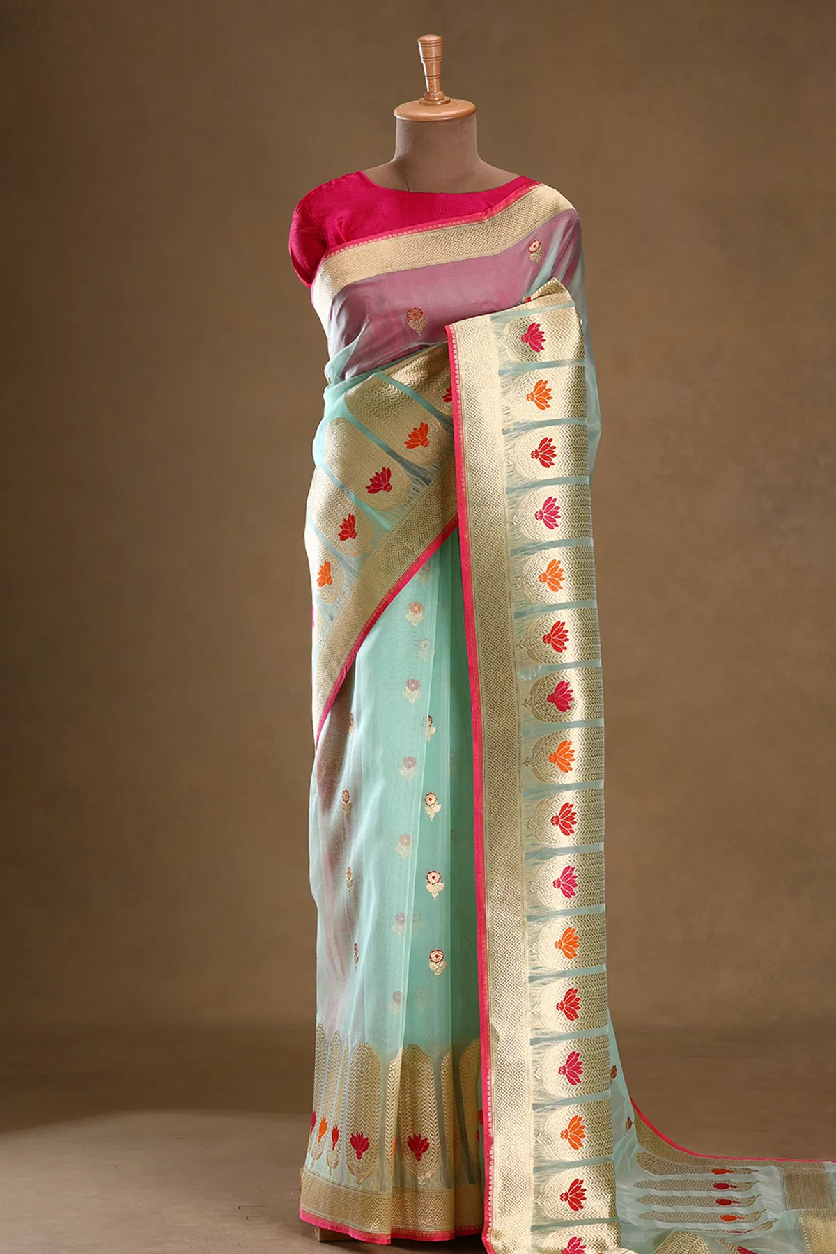 light blue zari woven banarasi organza saree